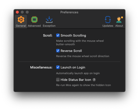 Mos preferences Mos settings