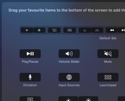 Touchbar settings menu customizing the touchbar settings