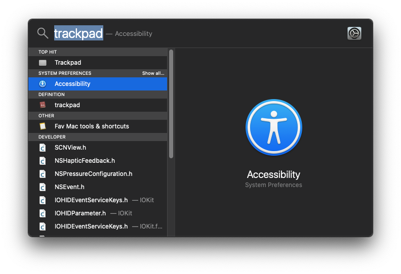 Navigating to trackpad settings Navigating to trackpad settings