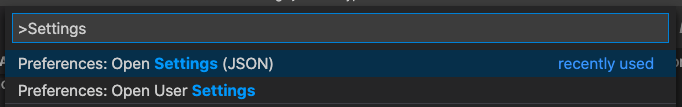 Accessing VS Code settings through command palette